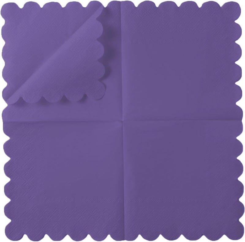 BEFORYOU 200 Pack Cocktail Napkin 2-Ply Scalloped Edged Dessert Napkins Folded 5 x 5 Inches Disposable Napkins for Dinner Wedding Birthday Party Bridal Anniversary Reception Event (Dark Purple) - Image 3
